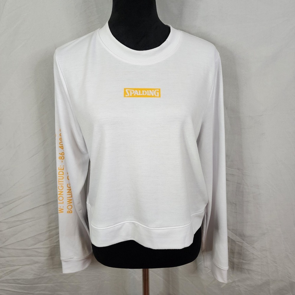 SPALDING Size Small Crew Neck Long Sleeve Logo Sweatshirt Casual Sporty Top‎ EUC